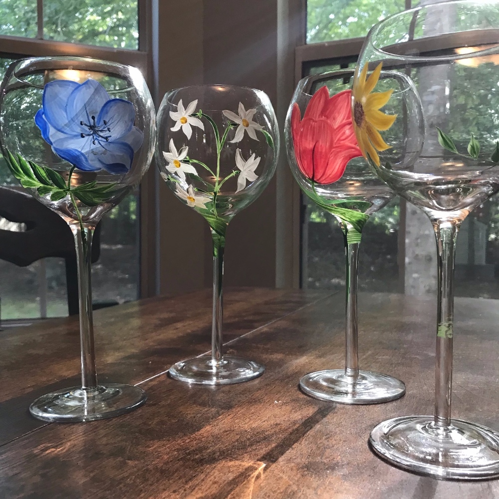 Handpainted Floral Wine Glasses